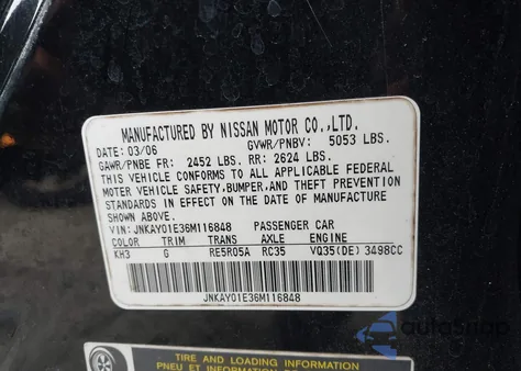 2006 Infiniti M35 from USA, damaged, VIN JNKAY01E36M116848